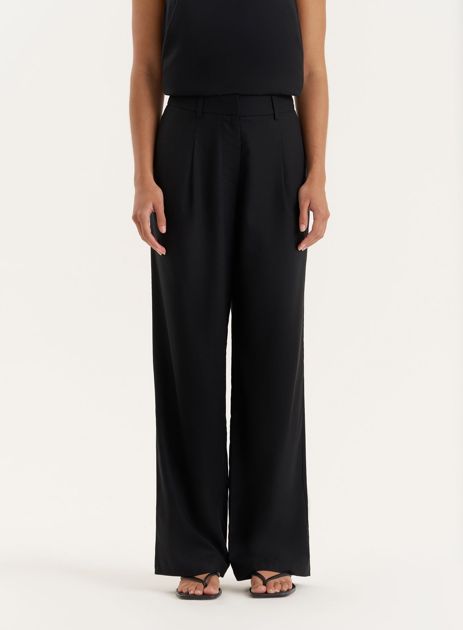 Black Linen Blend Straight Leg Trouser